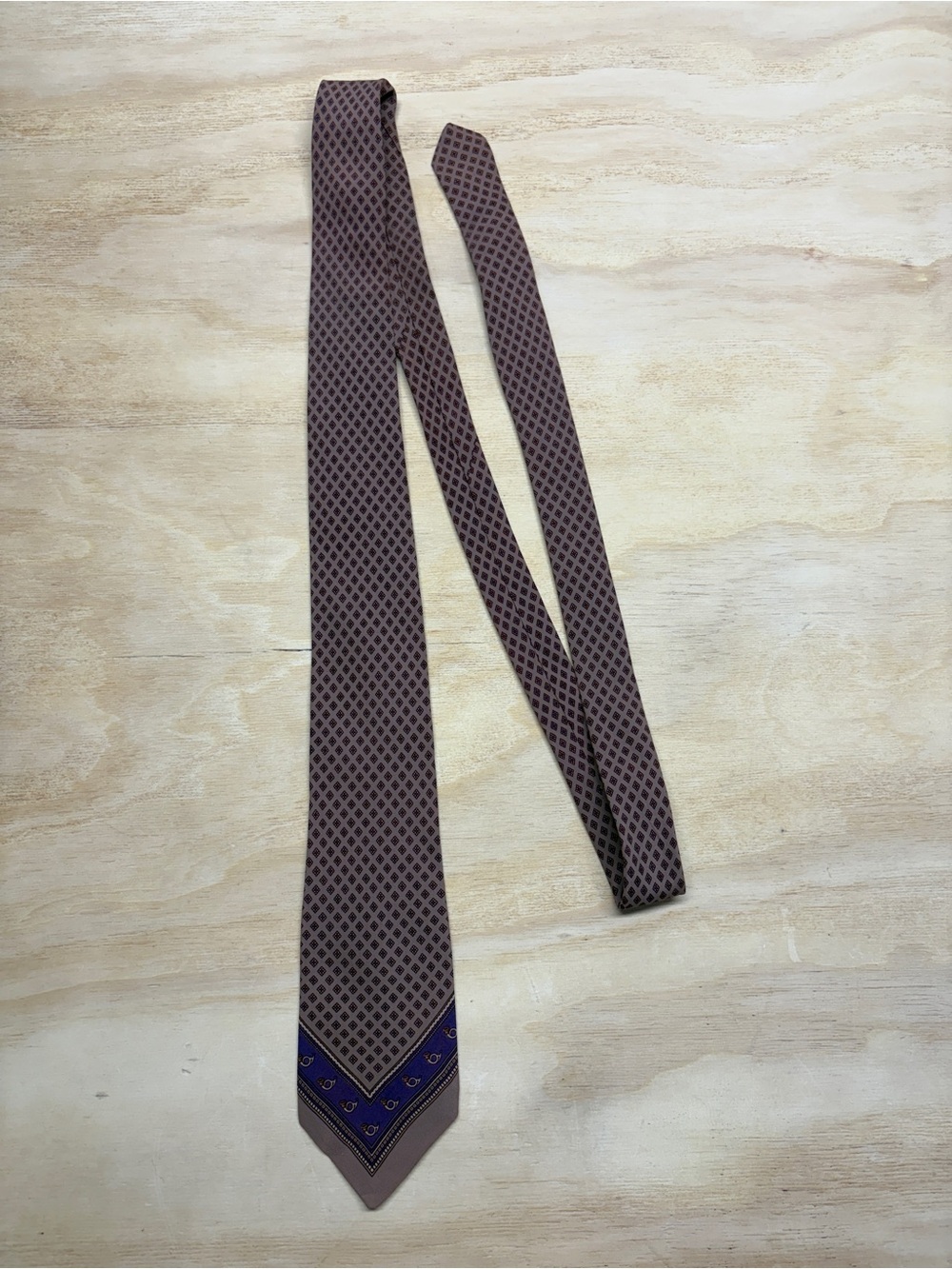 Vintage Lanvin Paris Taupe Geometric Tie with Navy Tip